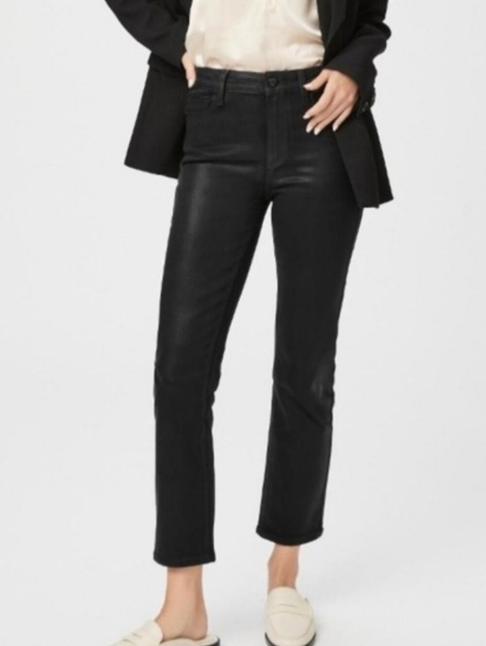 Paige Cindy Coated Jeans Black Fog Luxe Size 25